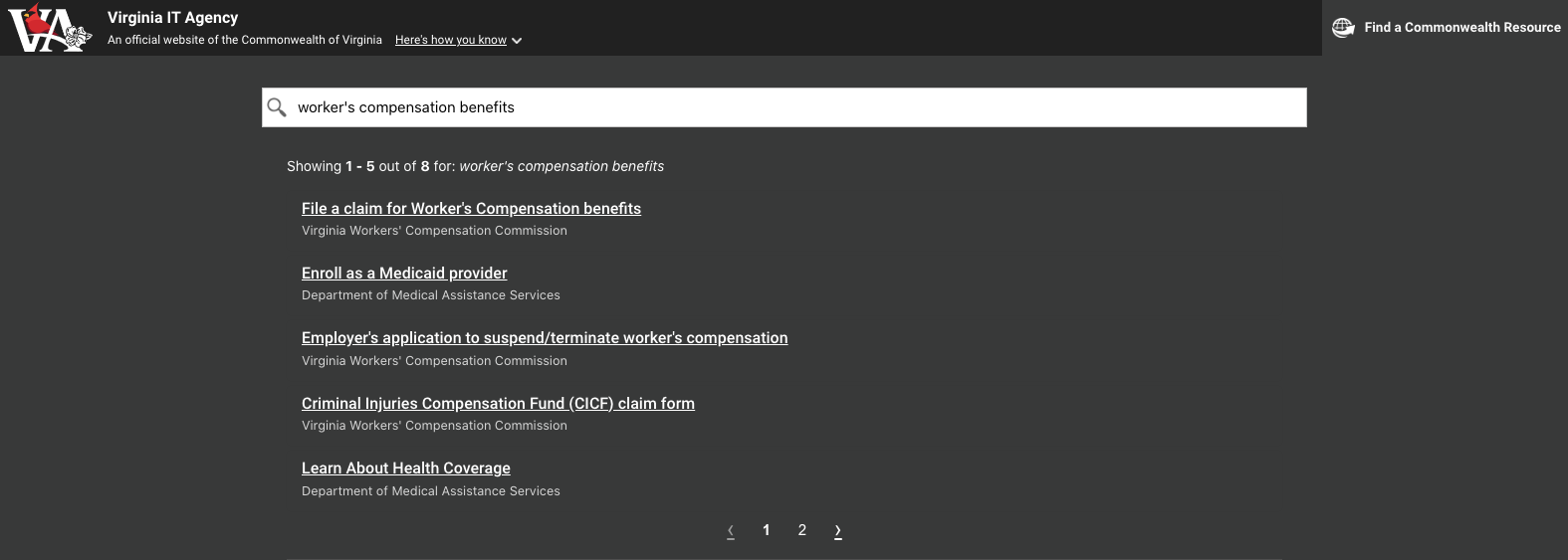 Screenshot ng Commonwealth Branding Bar Search Menu